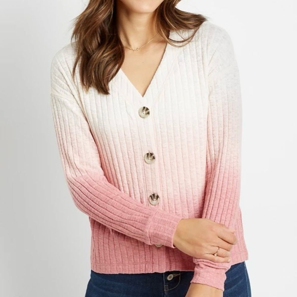 Maurices Pink and White Ombre Cardigan Ribbed‎ Size XL